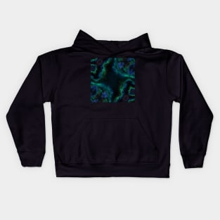 Dark Blue and Green Smoke Kaleidoscope Pattern Kids Hoodie